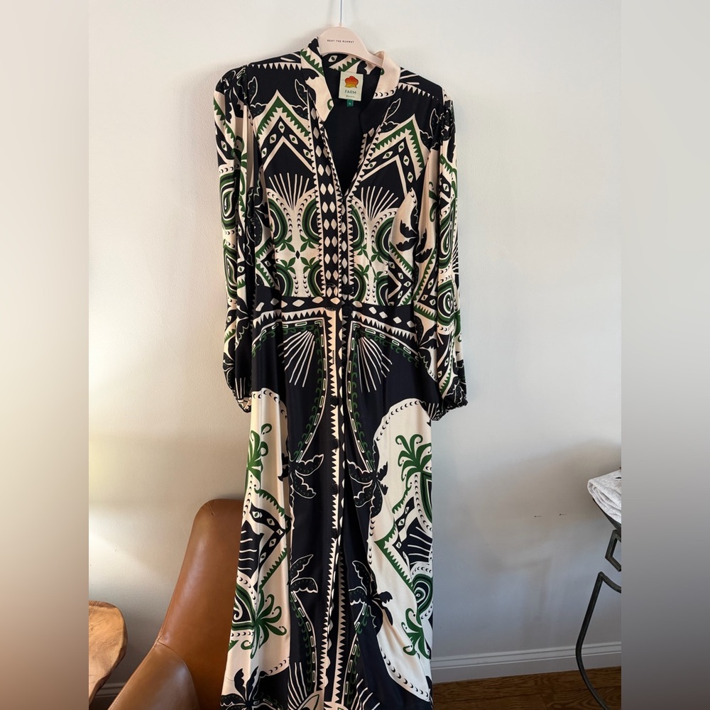 FARM Rio Black and Green Geometric Dress